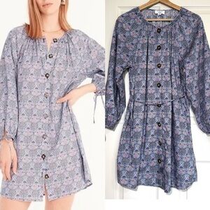 J.Crew Puff Sleeve Shirt Dress Purple Floral Liberty Organic Cotton M Knee High